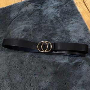 Wide Double Buckle Leather Belt